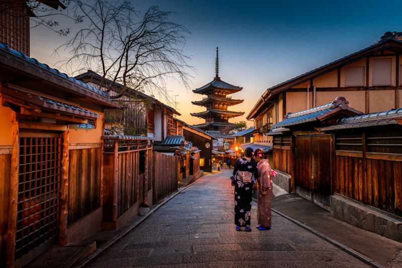 Temple rooftops above the hills of Kansai